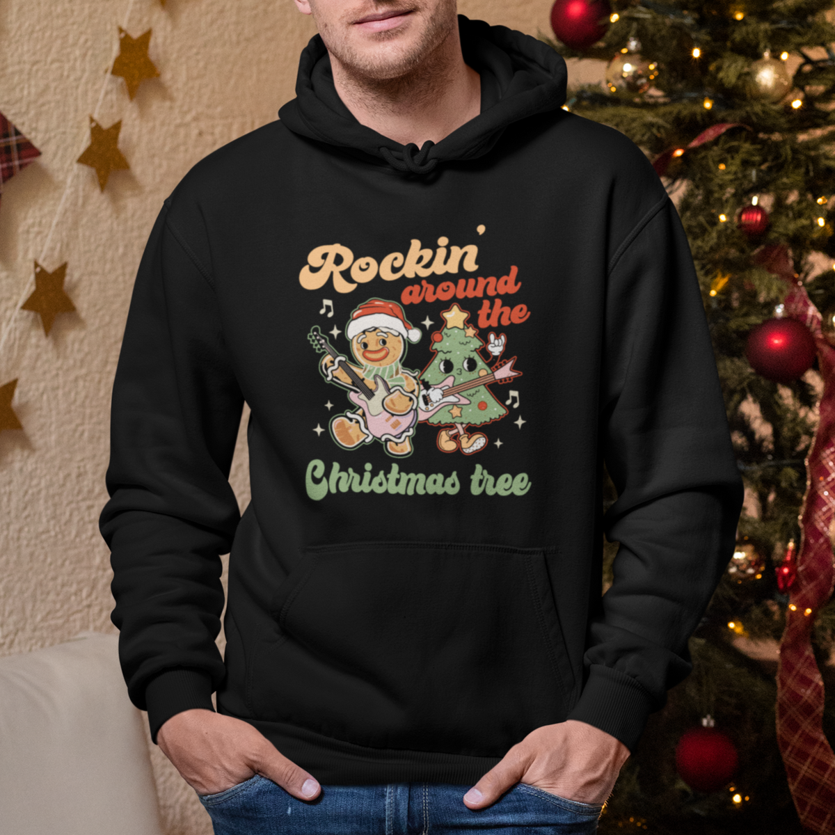 Groovy Christmas Hoodie Rockin' Around The Xmas Tree Groovy Gingerbread Man - Wonder Print Shop