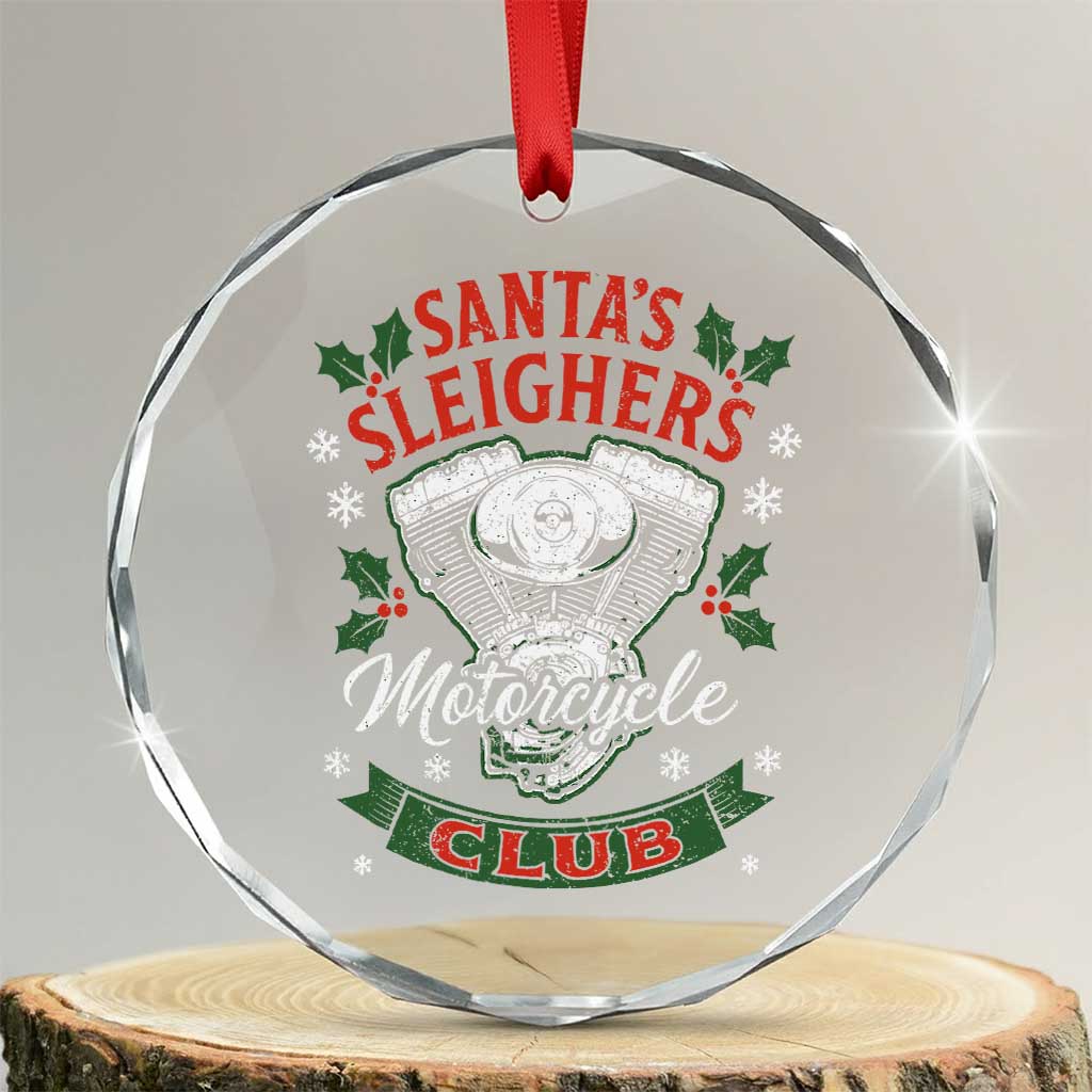 Christmas Motorcycle Biker Crystal Glass Ornament Santas Sleighers Motorcycle Club - Wonder Print Shop