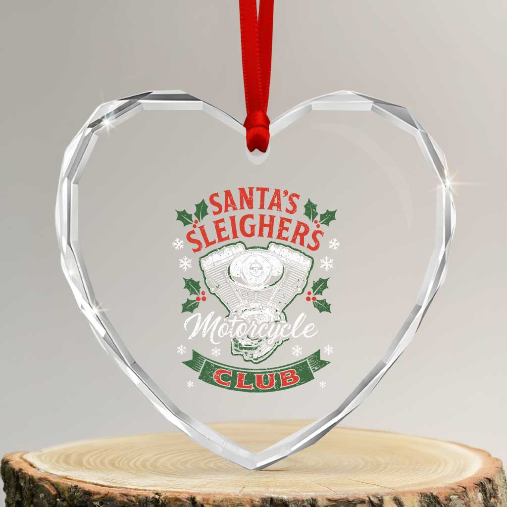 Christmas Motorcycle Biker Heart Crystal Glass Ornament Santas Sleighers Motorcycle Club - Wonder Print Shop