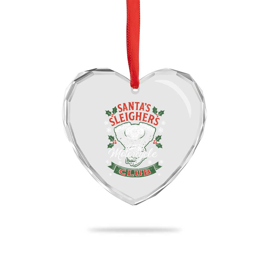 Christmas Motorcycle Biker Heart Crystal Glass Ornament Santas Sleighers Motorcycle Club - Wonder Print Shop