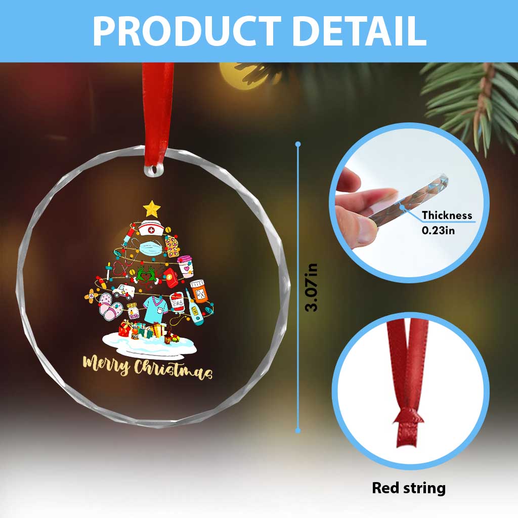 Christmas Nurse Tree Lights Crystal Glass Ornament - Wonder Print Shop