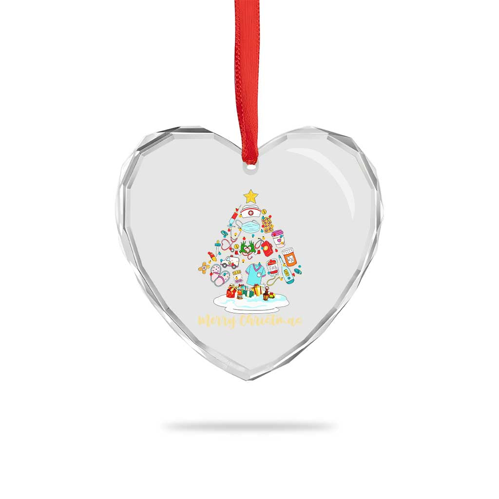 Christmas Nurse Tree Lights Heart Crystal Glass Ornament - Wonder Print Shop