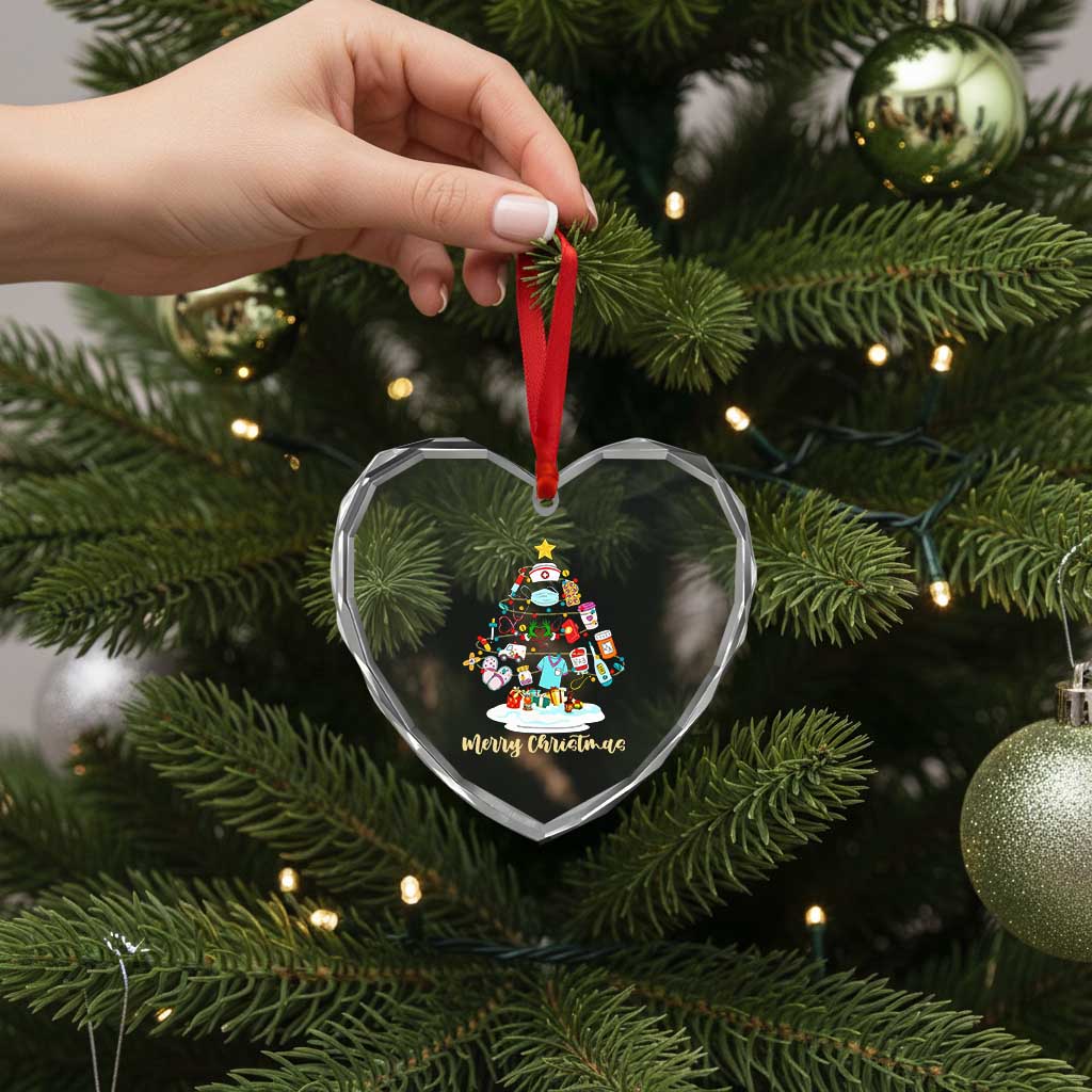 Christmas Nurse Tree Lights Heart Crystal Glass Ornament - Wonder Print Shop