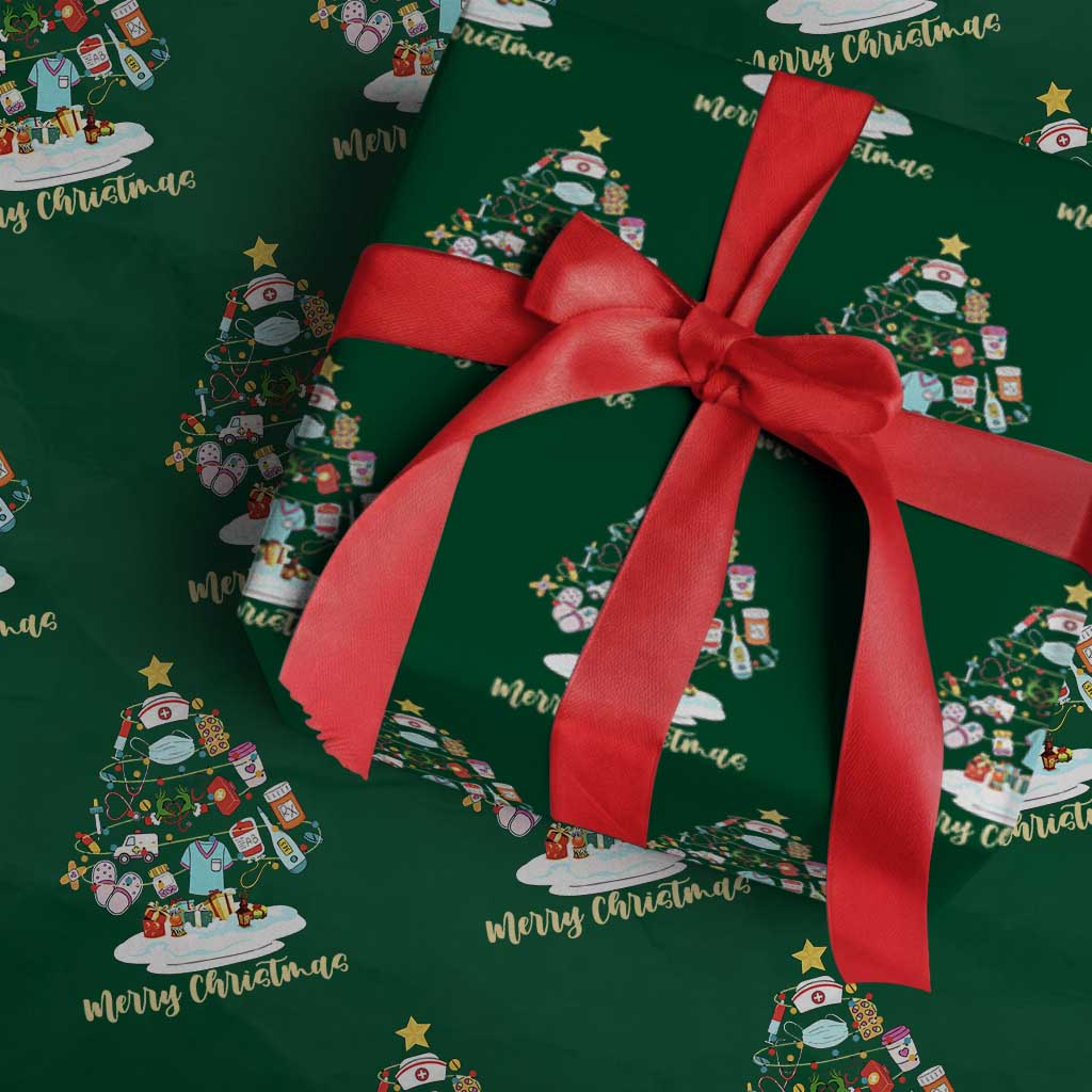 Christmas Nurse Tree Lights Wrapping Paper Roll - Wonder Print Shop