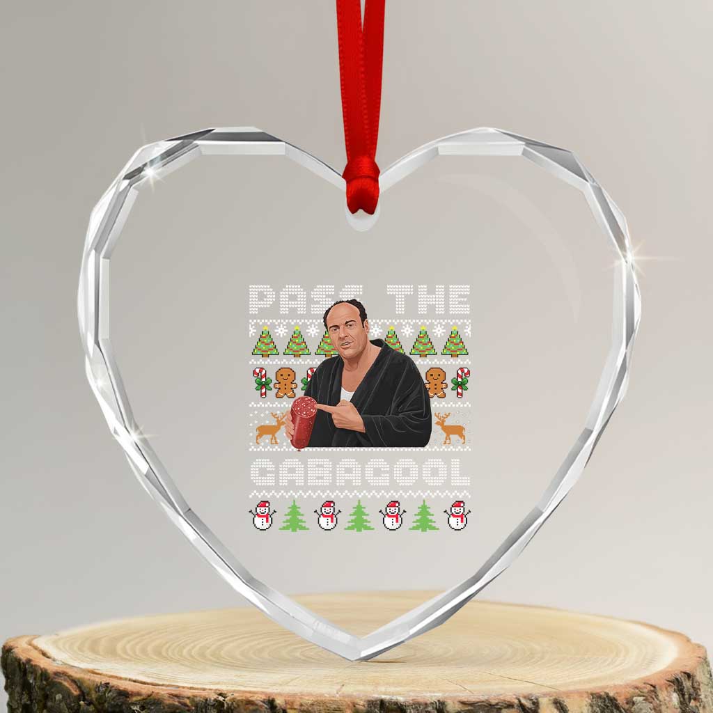 Christmas Pass The Gabagool Heart Crystal Glass Ornament Retro TV Show Funny Ugly Xmas - Wonder Print Shop