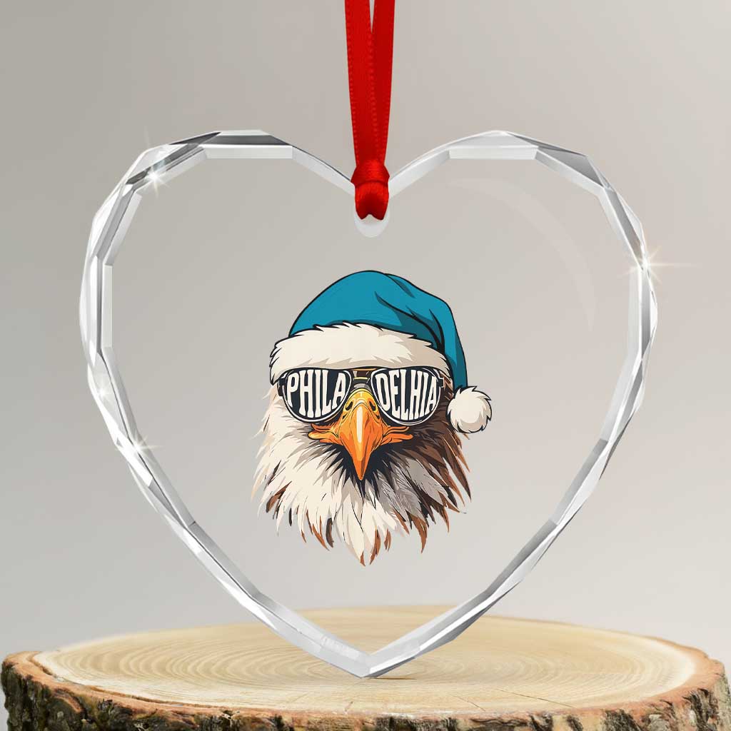 Christmas Philadelphia Fan Heart Crystal Glass Ornament Santa Eagles Sport Philly Fan Game Day - Wonder Print Shop