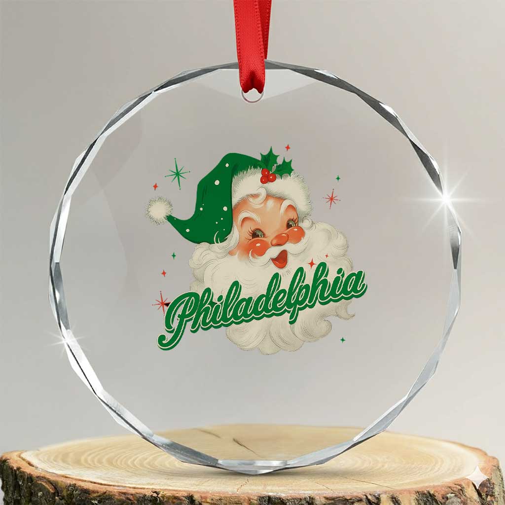 Christmas Philadelphia Football Crystal Glass Ornament Vintage Santa Philly Lovers - Wonder Print Shop