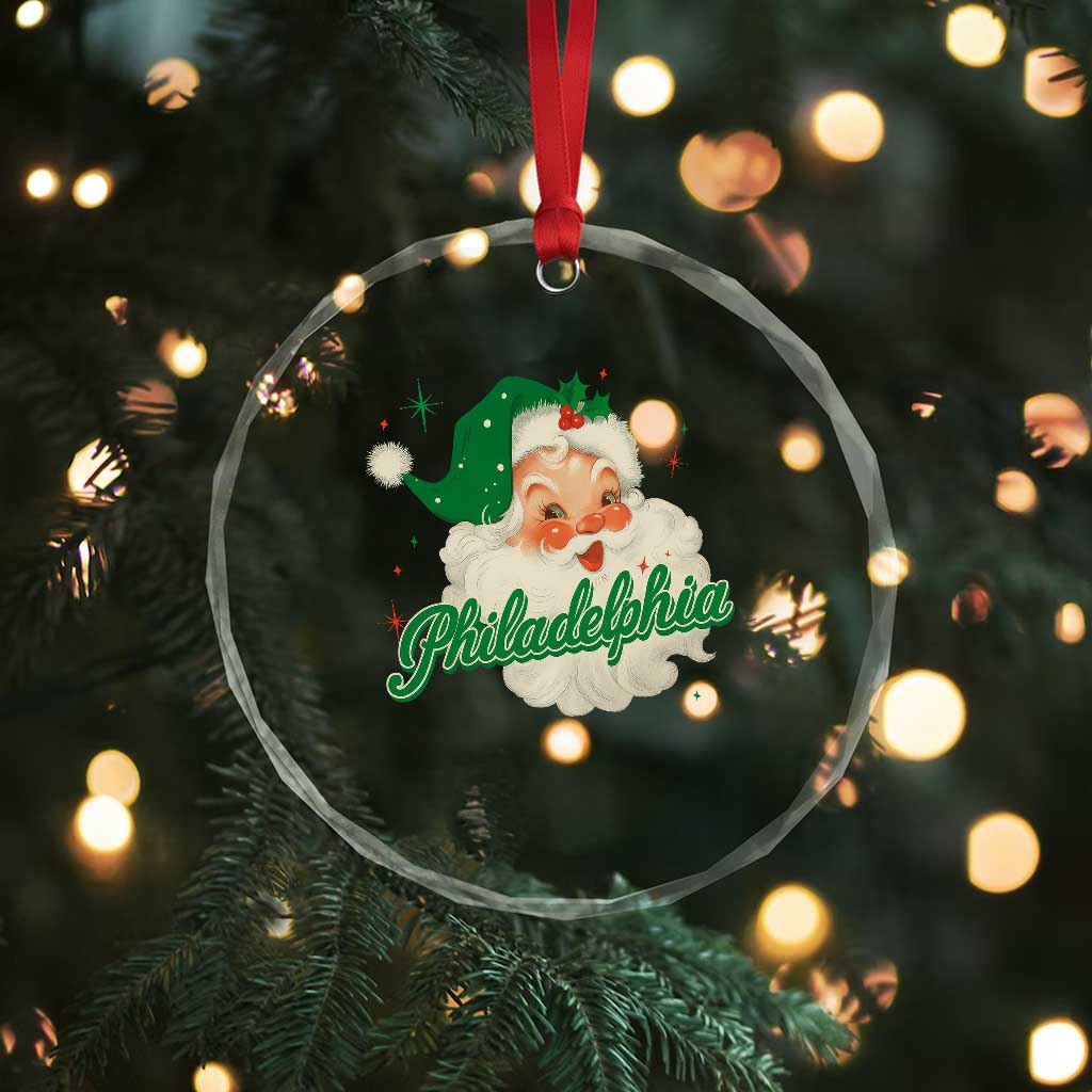 Christmas Philadelphia Football Crystal Glass Ornament Vintage Santa Philly Lovers - Wonder Print Shop