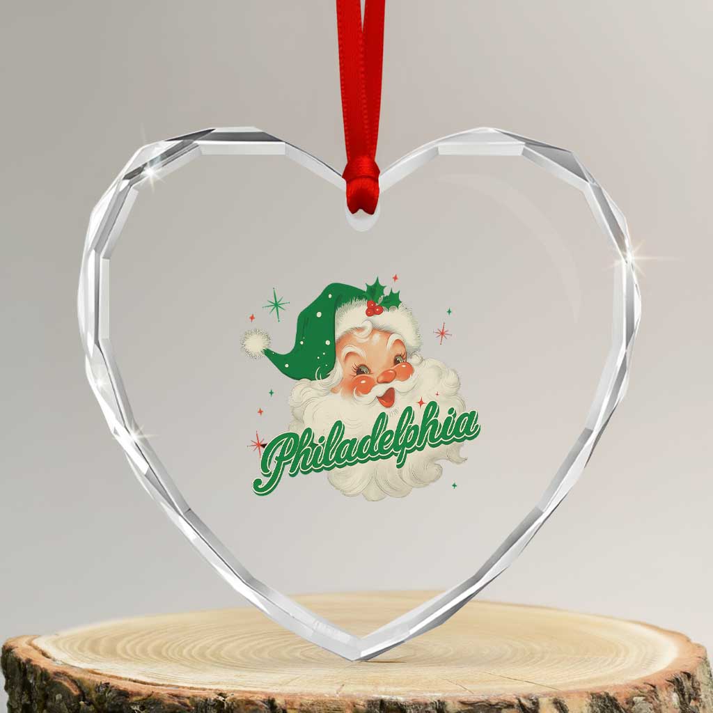 Christmas Philadelphia Football Heart Crystal Glass Ornament Vintage Santa Philly Lovers - Wonder Print Shop