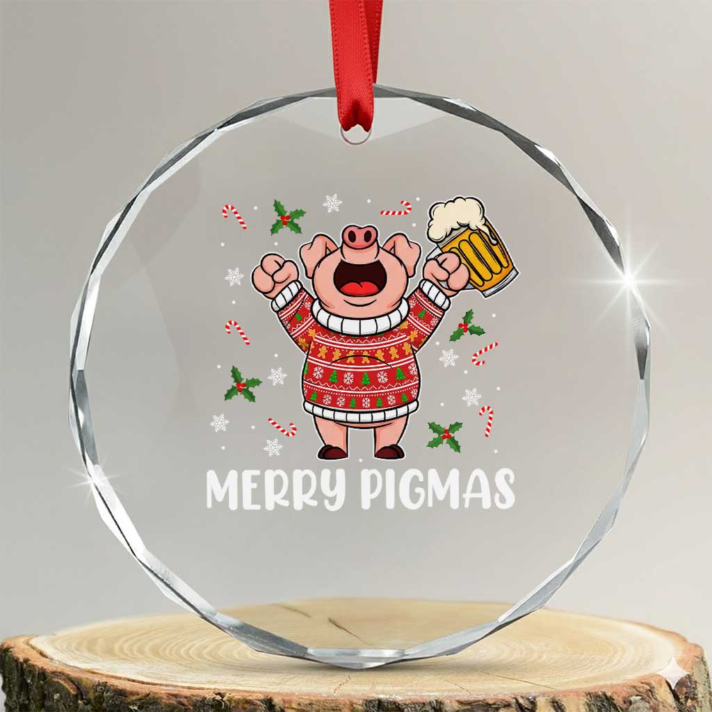 Christmas Pig Drinking Beer Crystal Glass Ornament Funny Merry Pigmas Gift - Wonder Print Shop