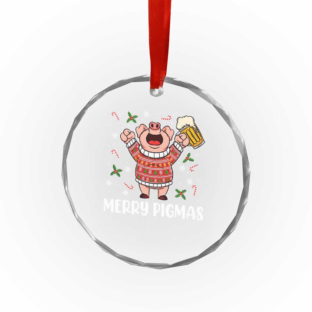 Christmas Pig Drinking Beer Crystal Glass Ornament Funny Merry Pigmas Gift - Wonder Print Shop