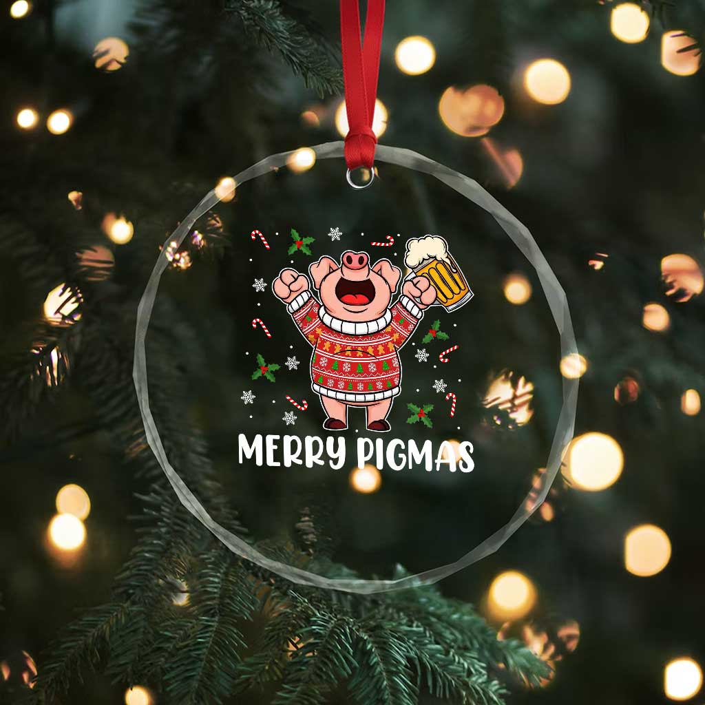 Christmas Pig Drinking Beer Crystal Glass Ornament Funny Merry Pigmas Gift - Wonder Print Shop