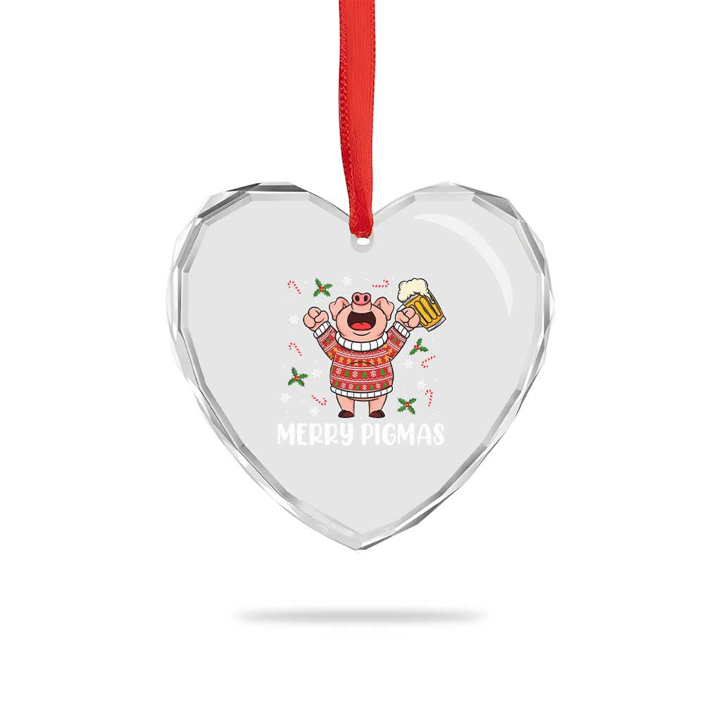 Christmas Pig Drinking Beer Heart Crystal Glass Ornament Funny Merry Pigmas Gift - Wonder Print Shop
