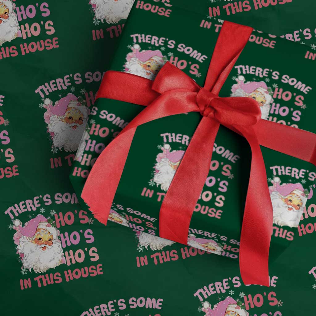 Christmas Pink Santa Wrapping Paper Roll There’s Some Ho’s In This House Retro Xmas Vibe