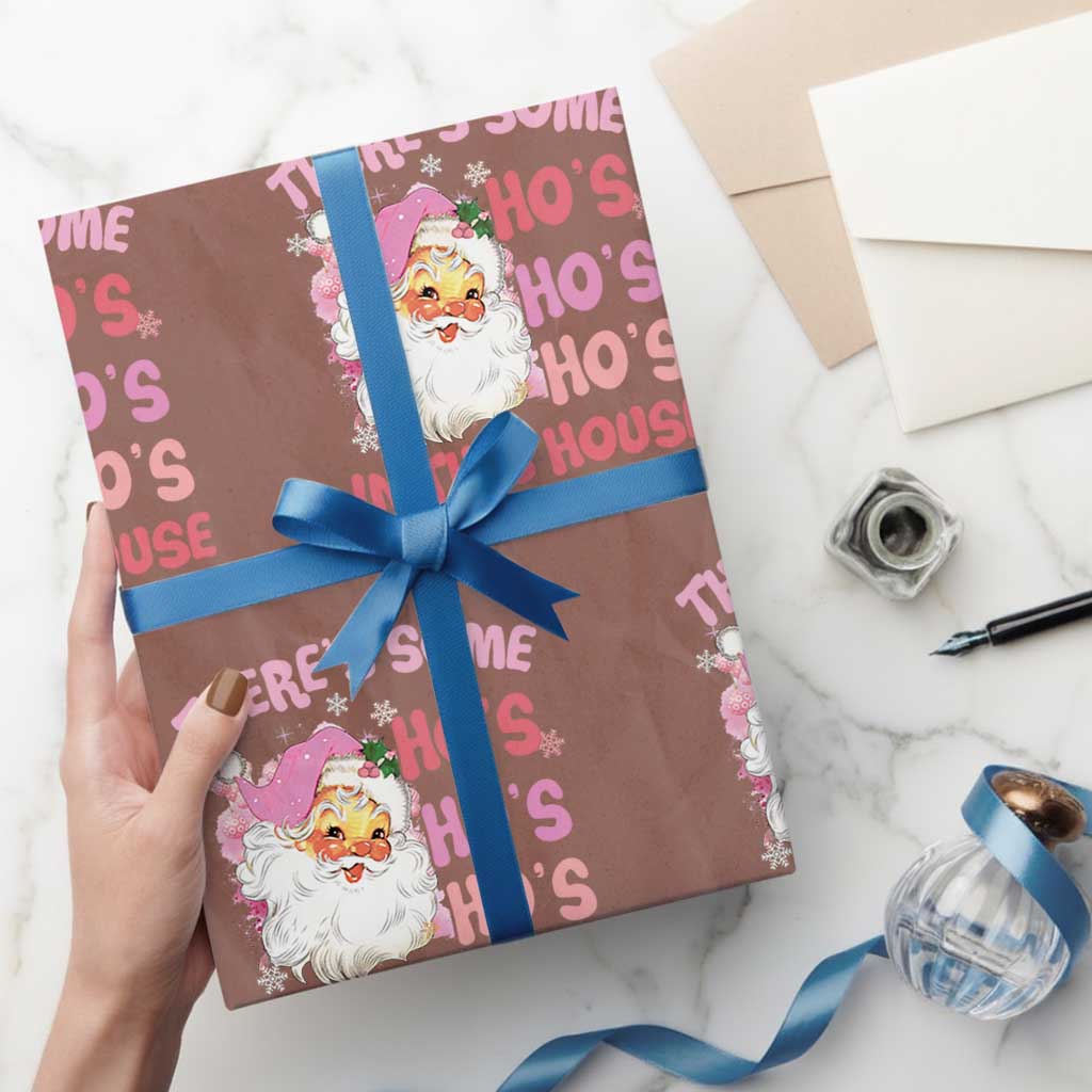 Christmas Pink Santa Wrapping Paper Roll There’s Some Ho’s In This House Retro Xmas Vibe