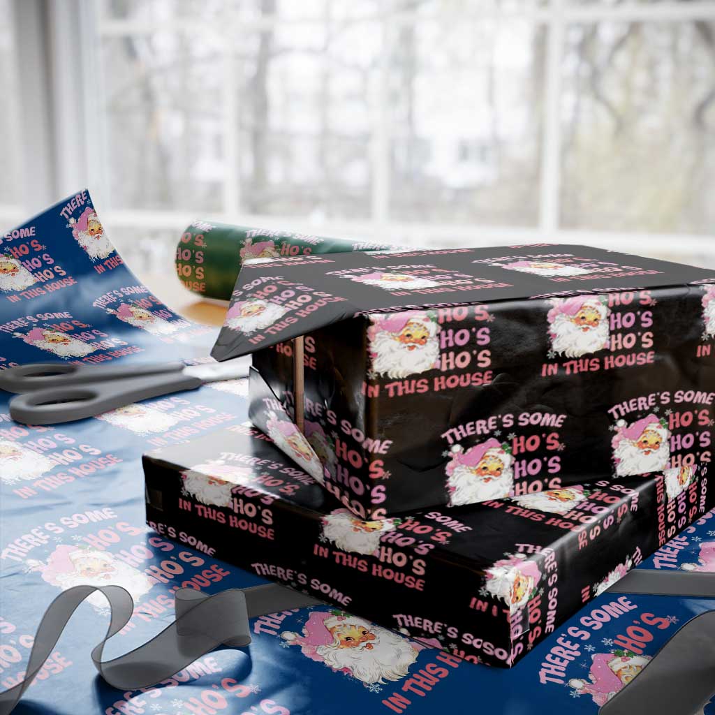 Christmas Pink Santa Wrapping Paper Roll There’s Some Ho’s In This House Retro Xmas Vibe