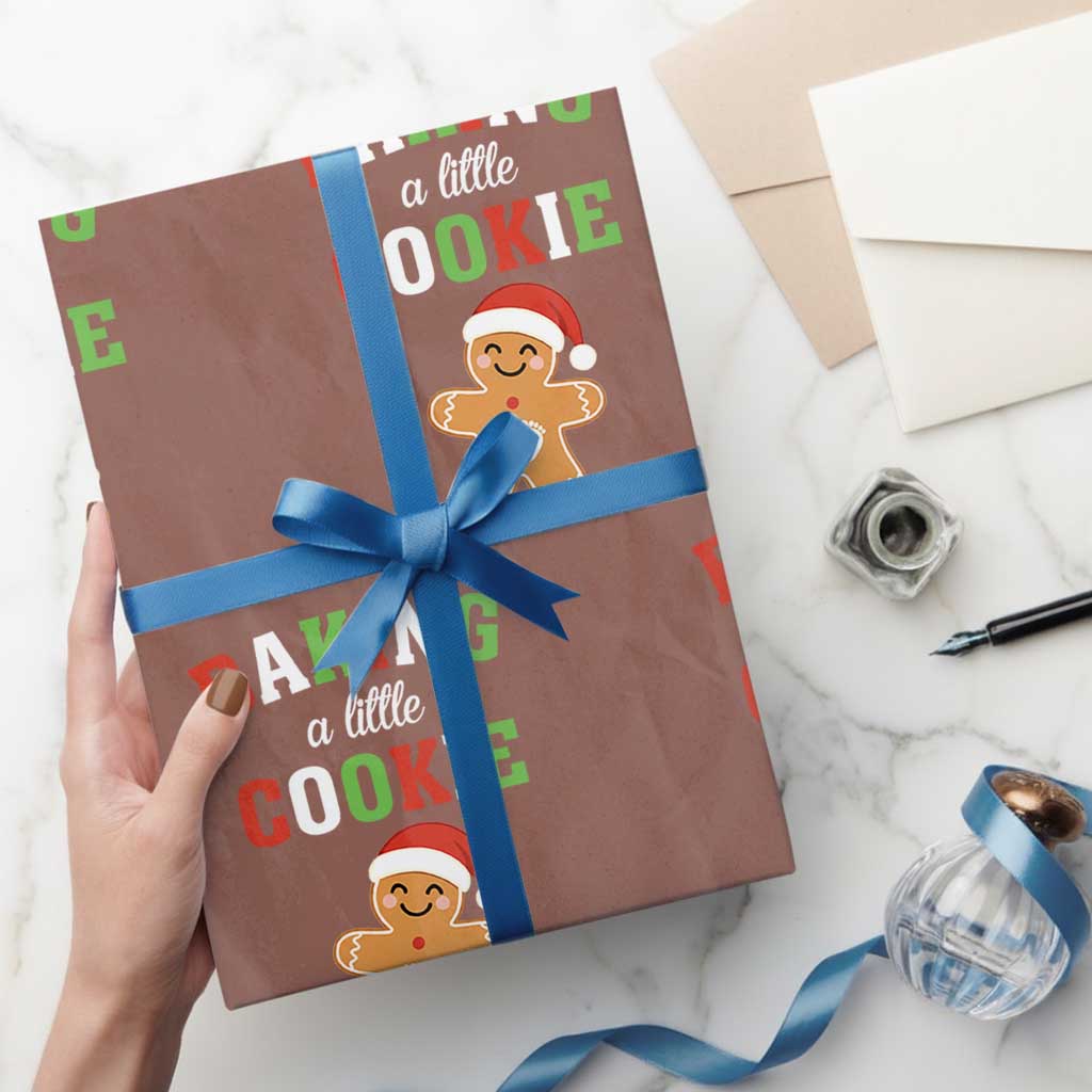 Christmas Pregnant Wrapping Paper Roll Baking A Little Cookie Maternity Pregnancy Announcement - Wonder Print Shop