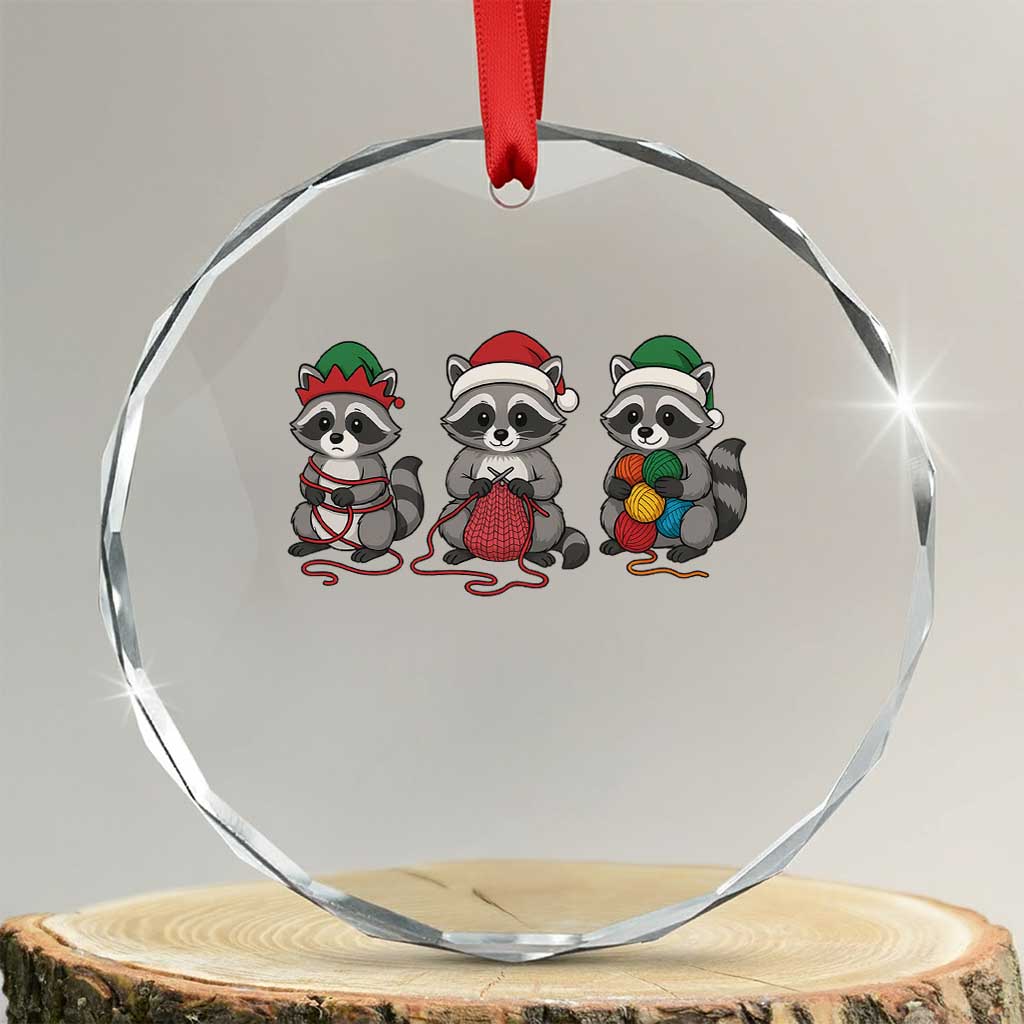 Christmas Raccoon Knitting Crystal Glass Ornament Funny Holiday Yarn Gift - Wonder Print Shop