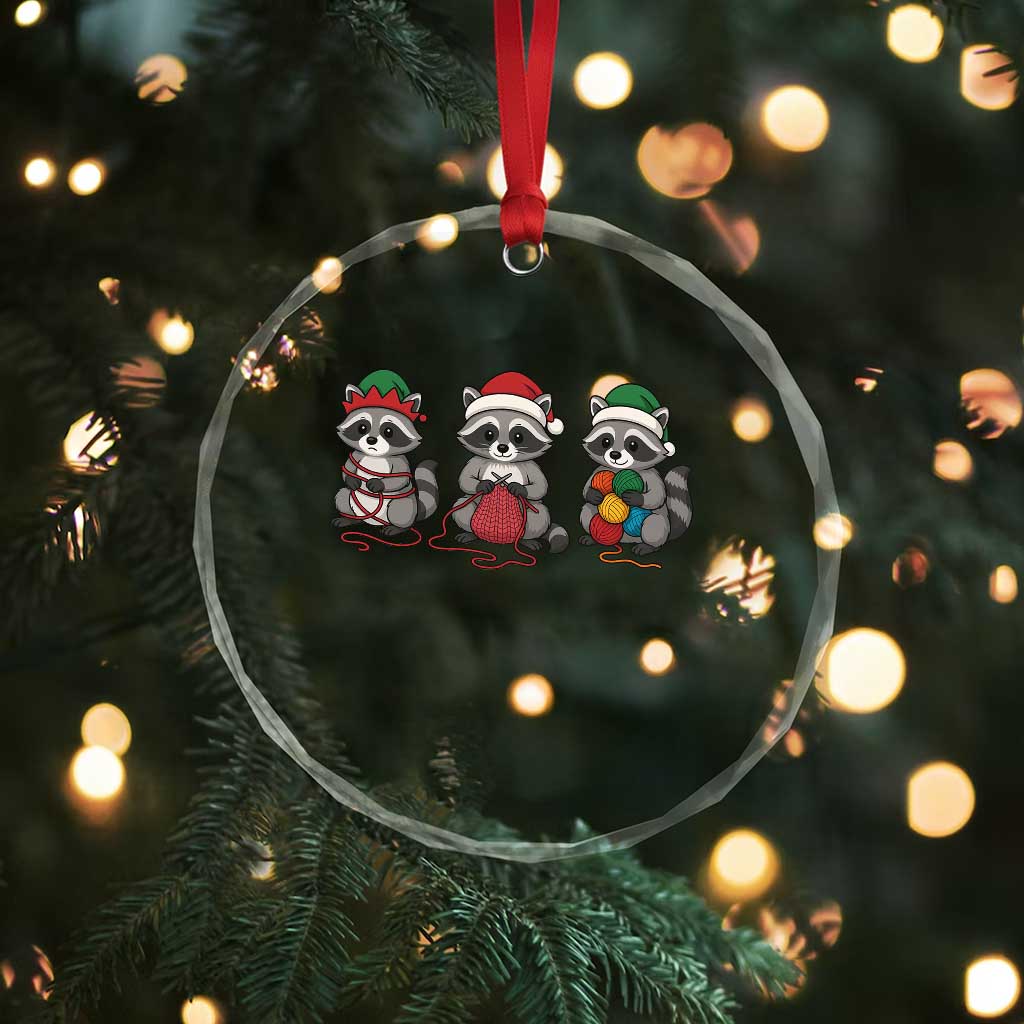 Christmas Raccoon Knitting Crystal Glass Ornament Funny Holiday Yarn Gift - Wonder Print Shop