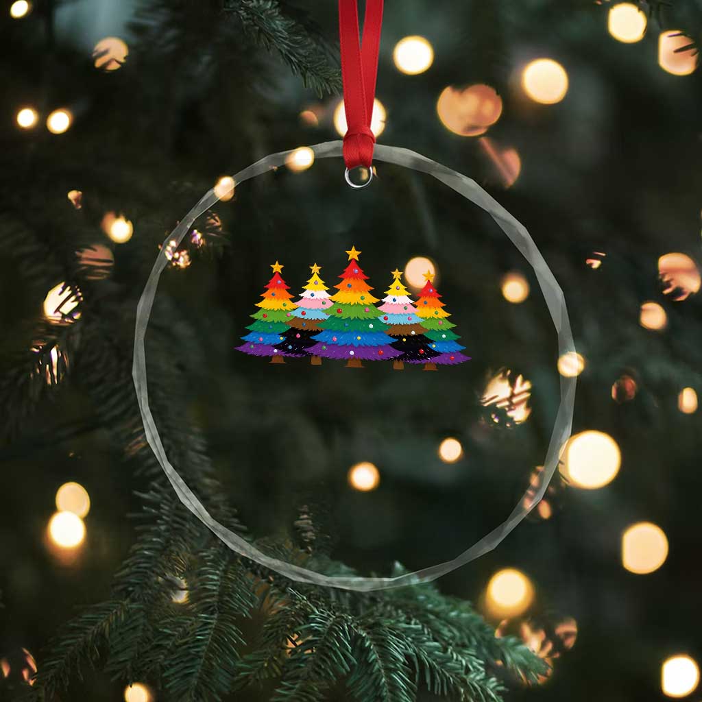Christmas Rainbow Tree LGBTQ Support Crystal Glass Ornament Holiday Pride Gift