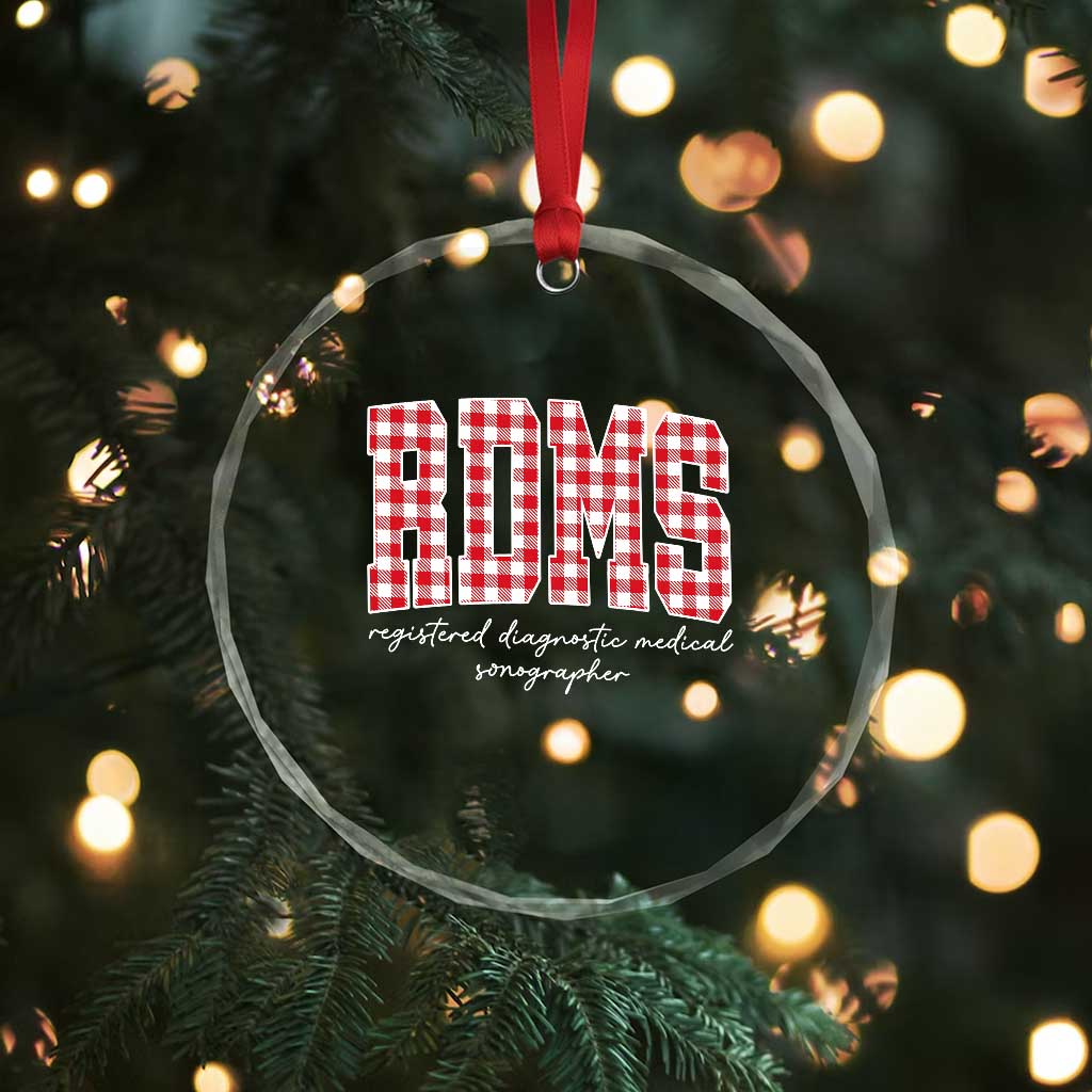 Christmas RDMS Crystal Glass Ornament Buffalo Plaid Sonographer Ultrasound Tech Gift - Wonder Print Shop