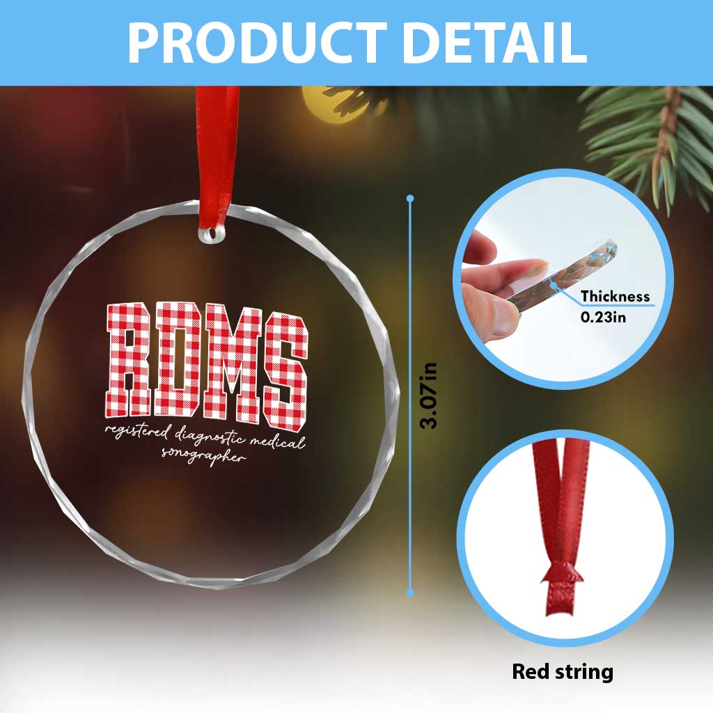 Christmas RDMS Crystal Glass Ornament Buffalo Plaid Sonographer Ultrasound Tech Gift - Wonder Print Shop