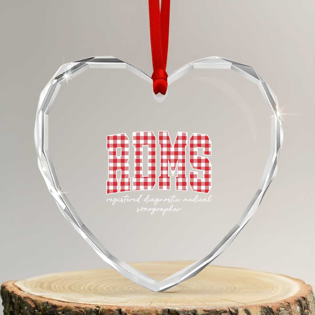 Christmas RDMS Heart Crystal Glass Ornament Buffalo Plaid Sonographer Ultrasound Tech Gift - Wonder Print Shop