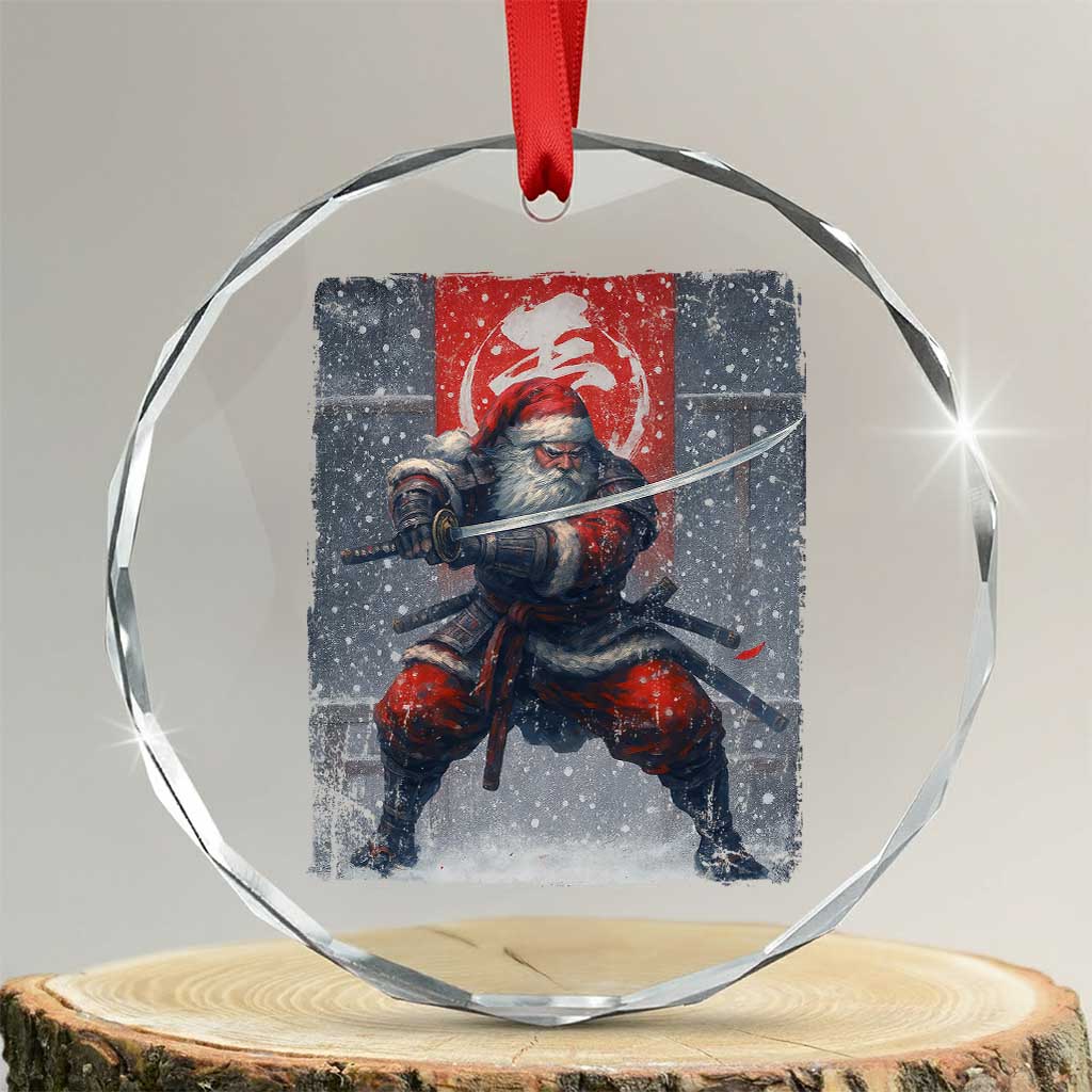 Christmas Samurai Santa Crystal Glass Ornament Japanese Xmas Warrior Sword Katana - Wonder Print Shop