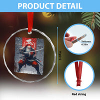Christmas Samurai Santa Crystal Glass Ornament Japanese Xmas Warrior Sword Katana - Wonder Print Shop