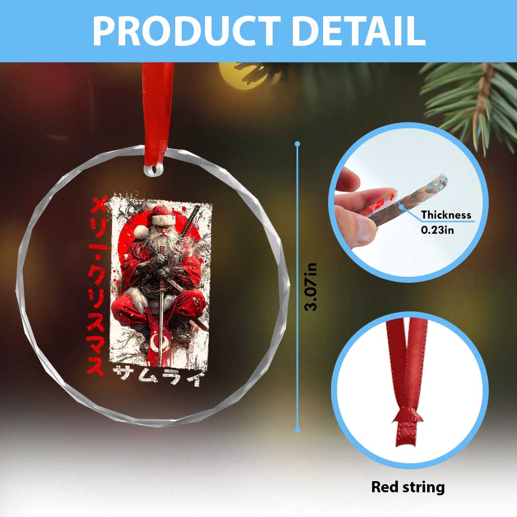 Christmas Samurai Santa Crystal Glass Ornament Japanese Xmas Warrior Ukiyo-e Art - Wonder Print Shop