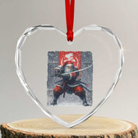 Christmas Samurai Santa Heart Crystal Glass Ornament Japanese Xmas Warrior Sword Katana - Wonder Print Shop