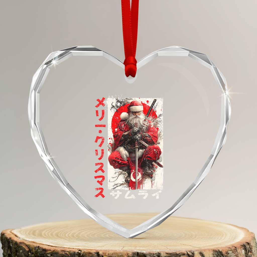 Christmas Samurai Santa Heart Crystal Glass Ornament Japanese Xmas Warrior Ukiyo-e Art - Wonder Print Shop