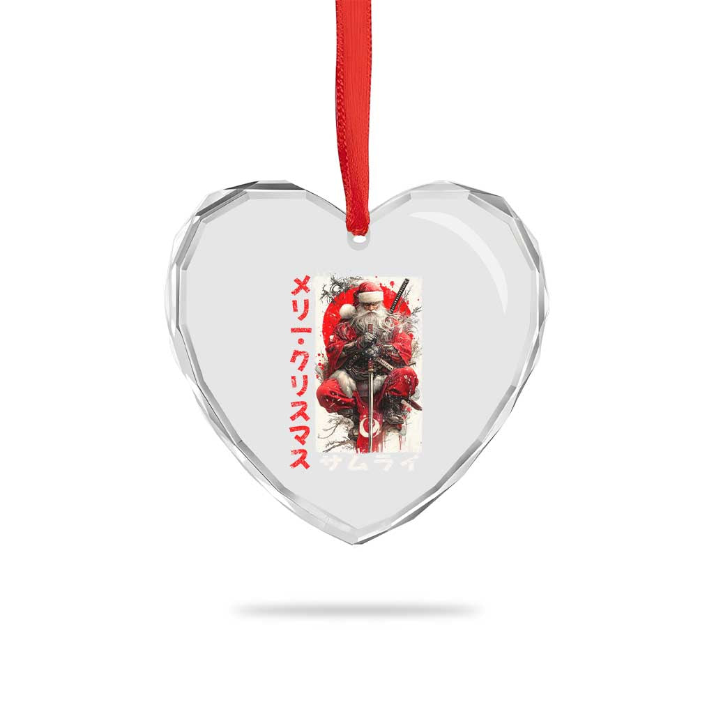 Christmas Samurai Santa Heart Crystal Glass Ornament Japanese Xmas Warrior Ukiyo-e Art - Wonder Print Shop