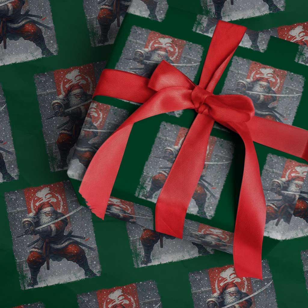 Christmas Samurai Santa Wrapping Paper Roll Japanese Xmas Warrior Sword Katana - Wonder Print Shop