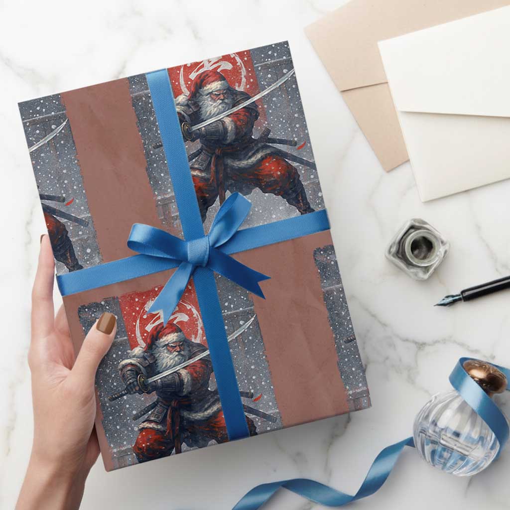 Christmas Samurai Santa Wrapping Paper Roll Japanese Xmas Warrior Sword Katana - Wonder Print Shop