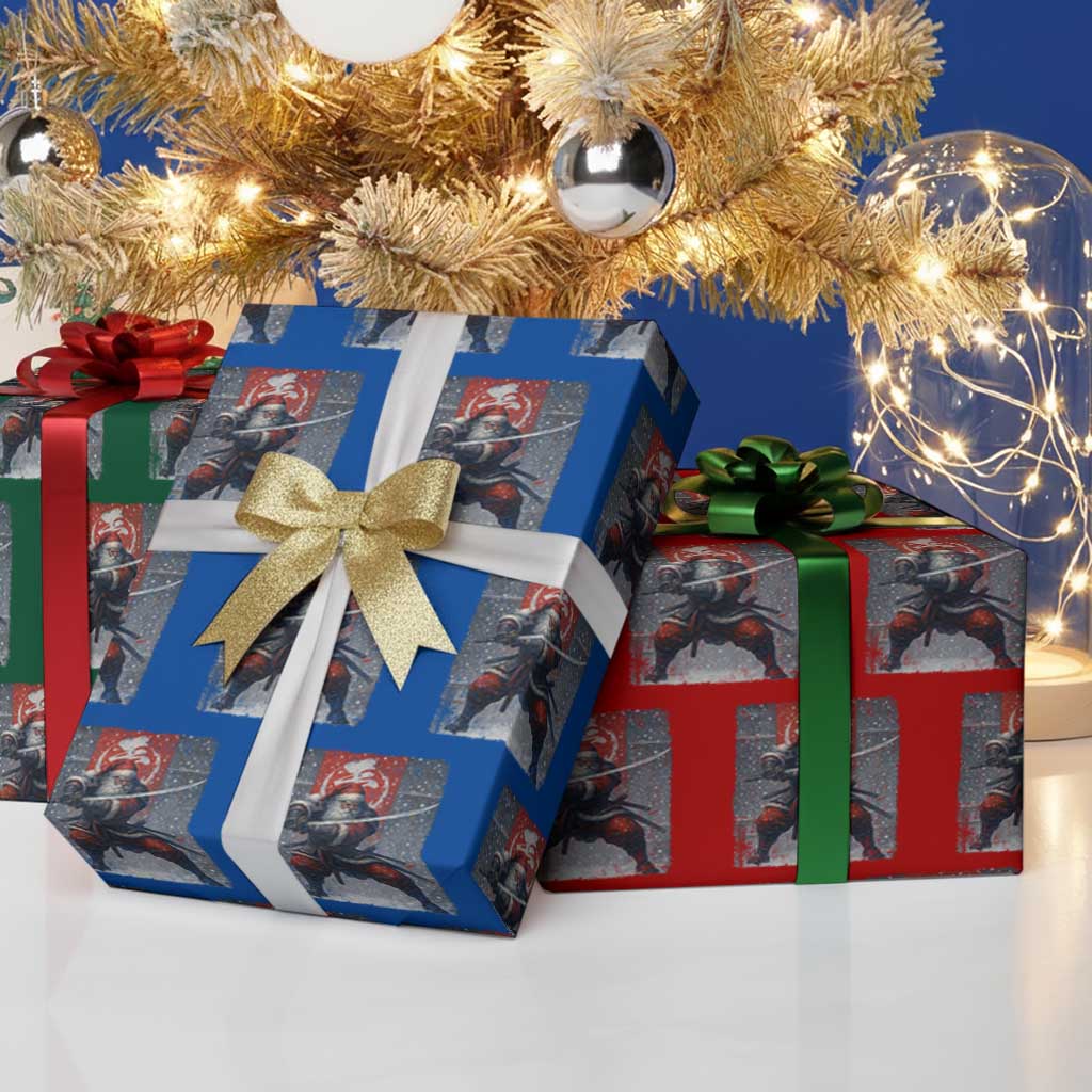 Christmas Samurai Santa Wrapping Paper Roll Japanese Xmas Warrior Sword Katana - Wonder Print Shop