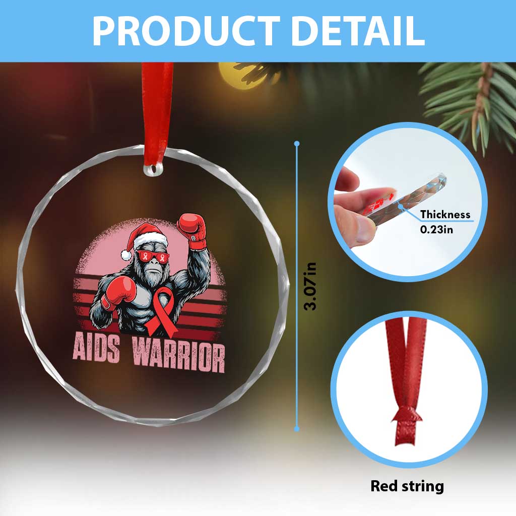 Christmas Santa Bigfoot HIV Awareness Crystal Glass Ornament Retro Vintage Style Gift - Wonder Print Shop