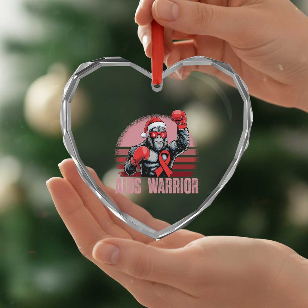 Christmas Santa Bigfoot HIV Awareness Heart Crystal Glass Ornament Retro Vintage Style Gift - Wonder Print Shop