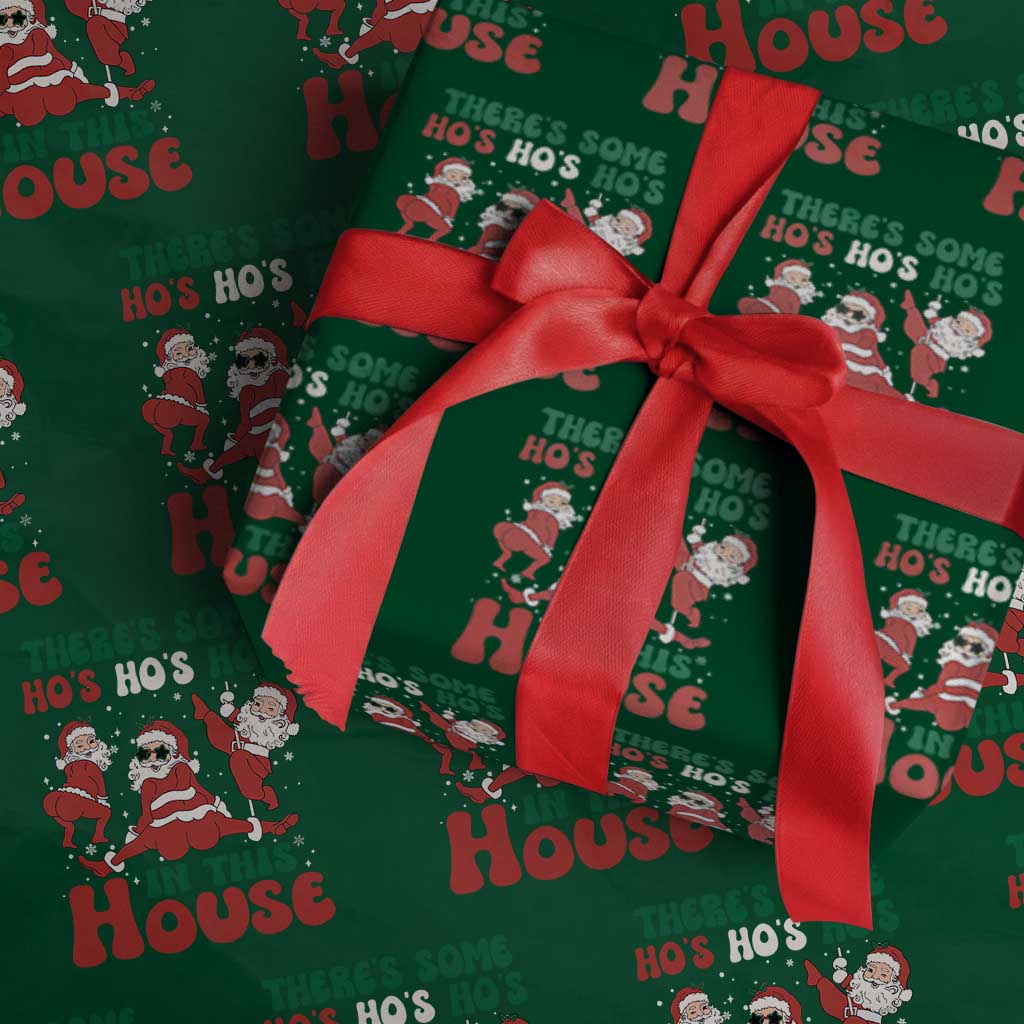 Christmas Santa Wrapping Paper Roll There’s Some Ho’s In This House Funny Xmas