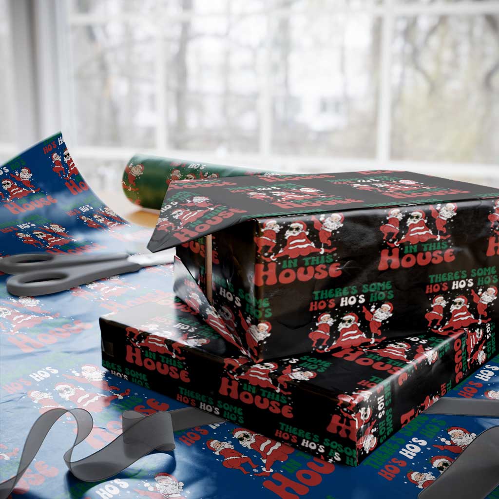 Christmas Santa Wrapping Paper Roll There’s Some Ho’s In This House Funny Xmas