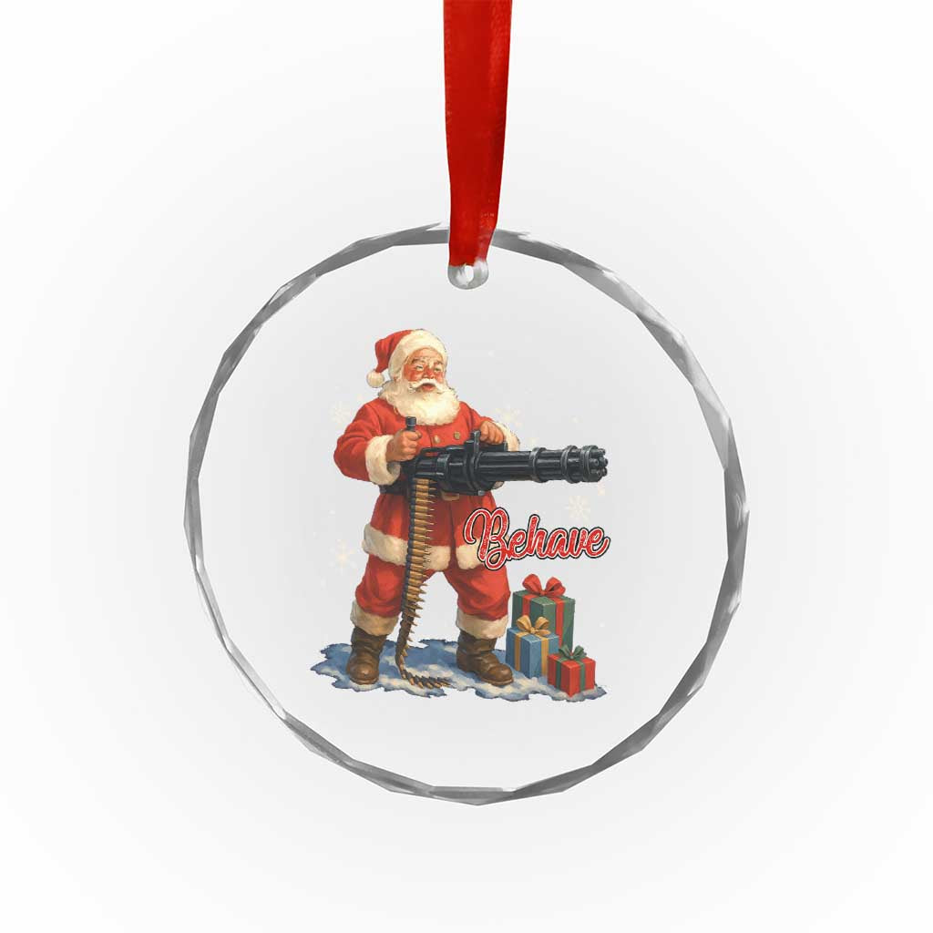 Christmas Santa Machine Gun Crystal Glass Ornament Behave Xmas Gun Lover - Wonder Print Shop