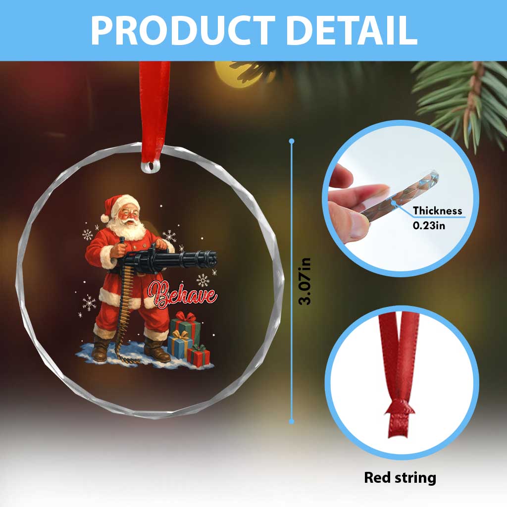 Christmas Santa Machine Gun Crystal Glass Ornament Behave Xmas Gun Lover - Wonder Print Shop