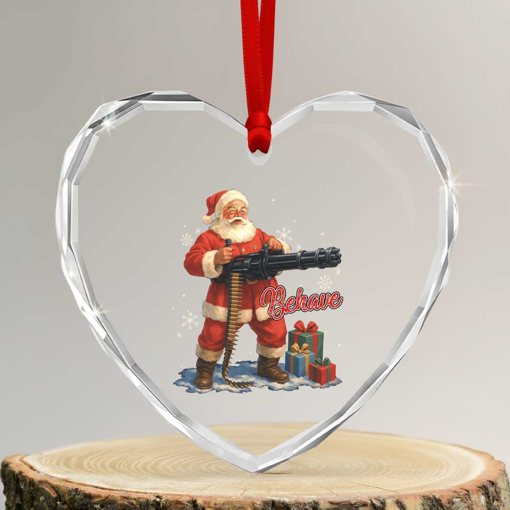 Christmas Santa Machine Gun Heart Crystal Glass Ornament Behave Xmas Gun Lover - Wonder Print Shop