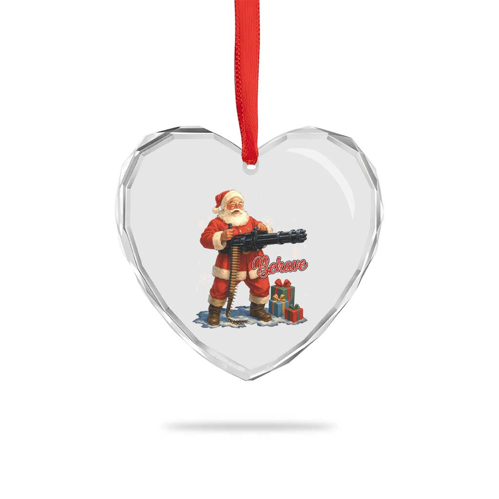 Christmas Santa Machine Gun Heart Crystal Glass Ornament Behave Xmas Gun Lover - Wonder Print Shop