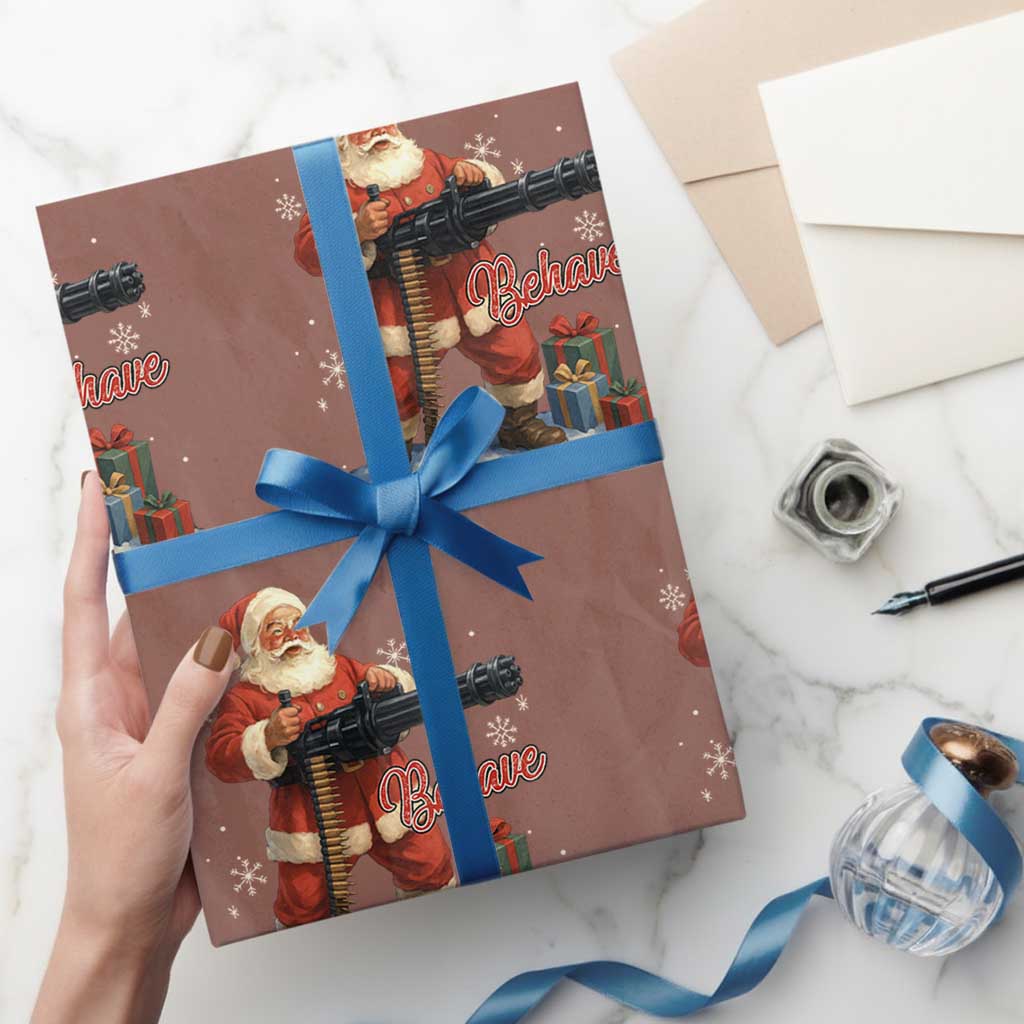 Christmas Santa Machine Gun Wrapping Paper Roll Behave Xmas Gun Lover - Wonder Print Shop