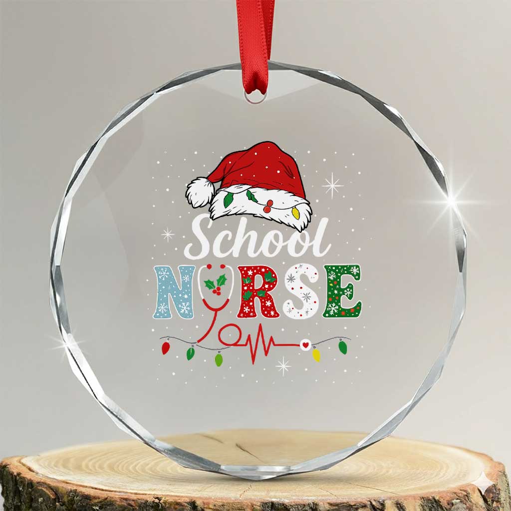 Christmas School Nurse Crystal Glass Ornament Xmas Lights Red Santa Hat Crew Nurse - Wonder Print Shop