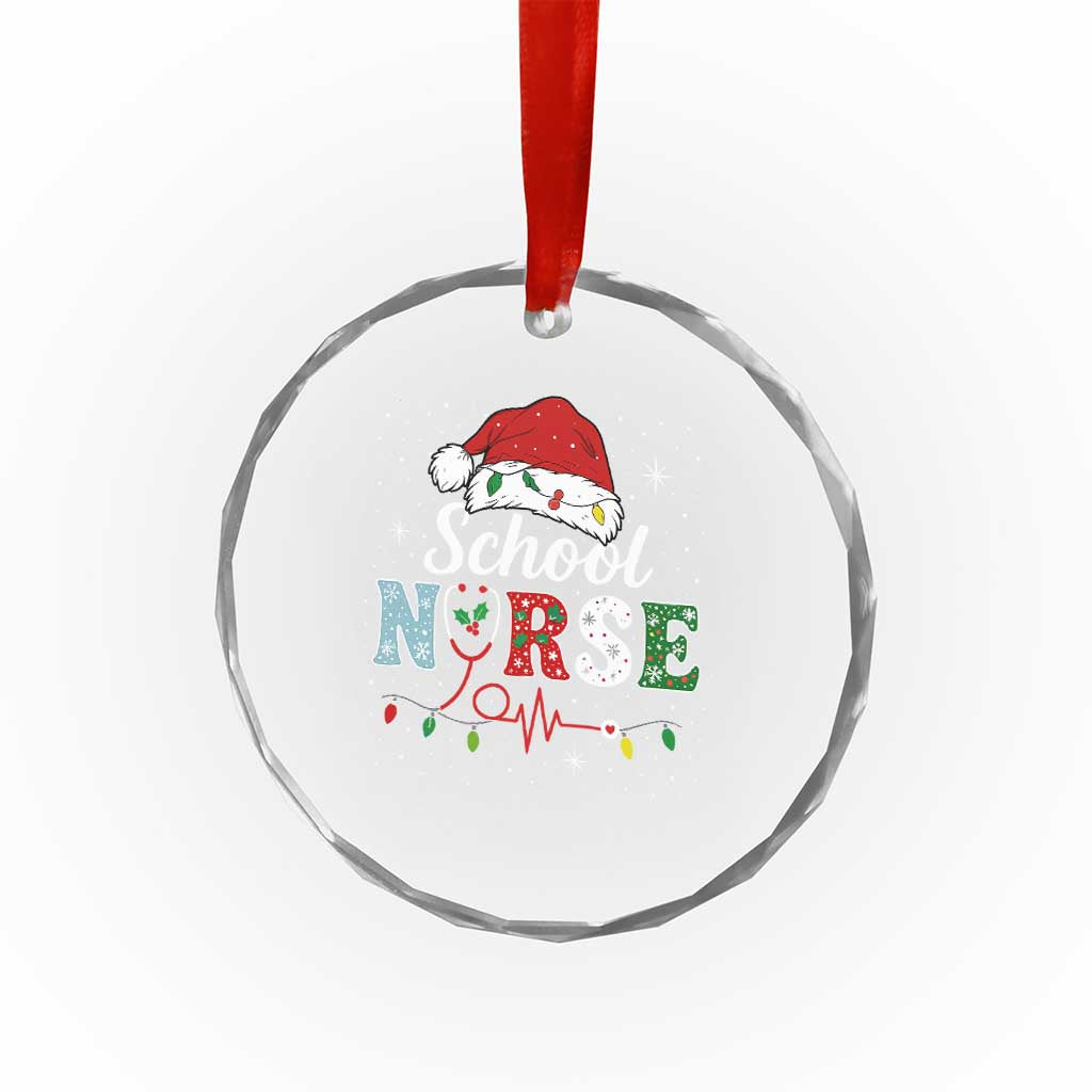 Christmas School Nurse Crystal Glass Ornament Xmas Lights Red Santa Hat Crew Nurse - Wonder Print Shop