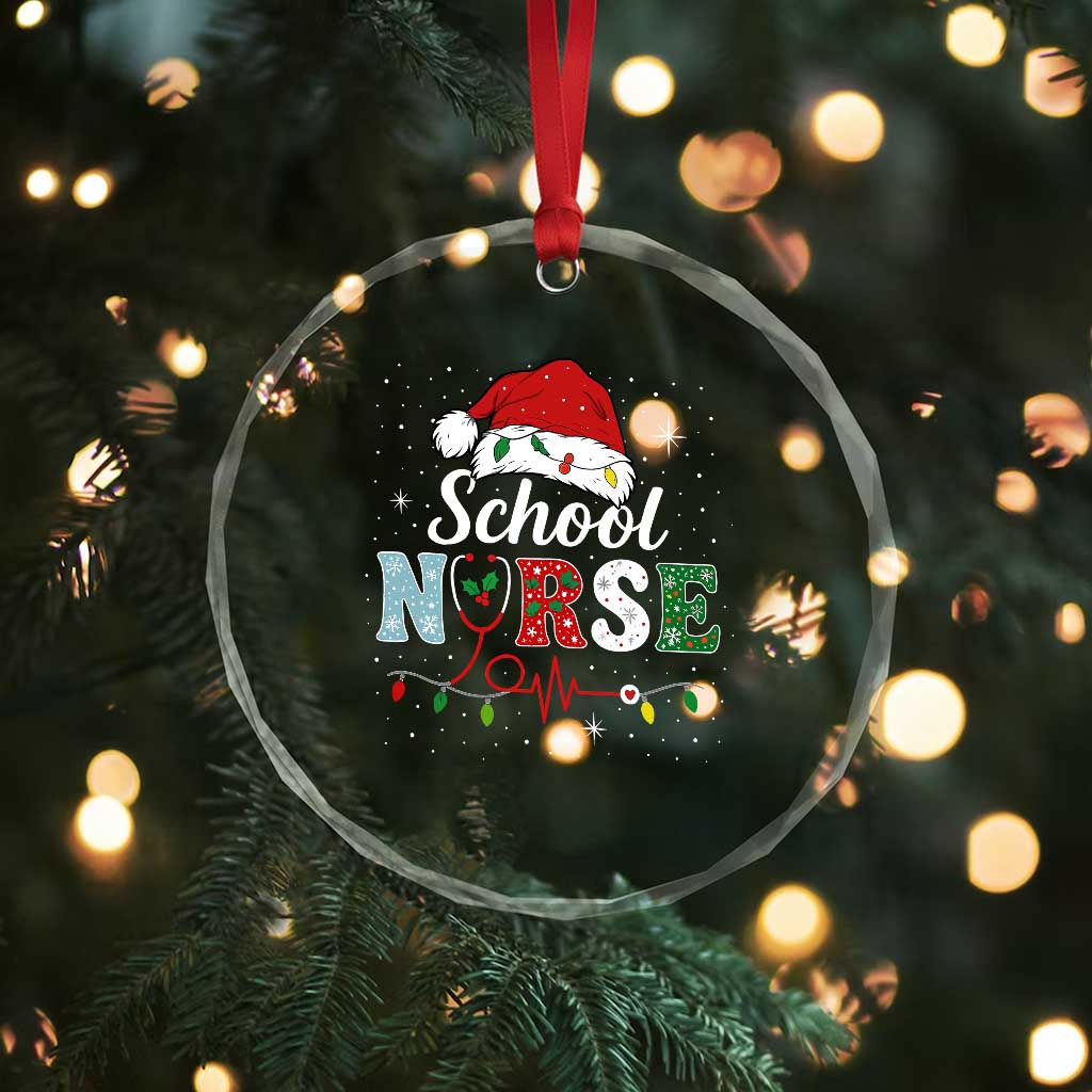 Christmas School Nurse Crystal Glass Ornament Xmas Lights Red Santa Hat Crew Nurse - Wonder Print Shop