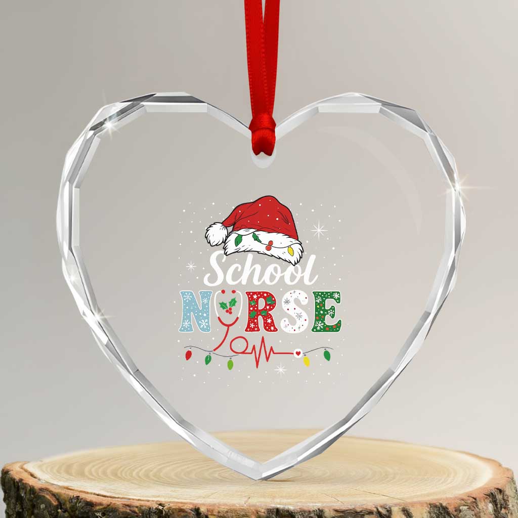Christmas School Nurse Heart Crystal Glass Ornament Xmas Lights Red Santa Hat Crew Nurse - Wonder Print Shop