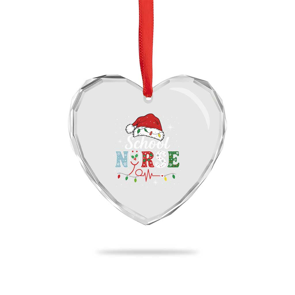 Christmas School Nurse Heart Crystal Glass Ornament Xmas Lights Red Santa Hat Crew Nurse - Wonder Print Shop